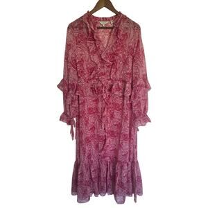 Ted Baker Alissia Pink Swirl Ruffle Midi Shirtdress Size 1 Small